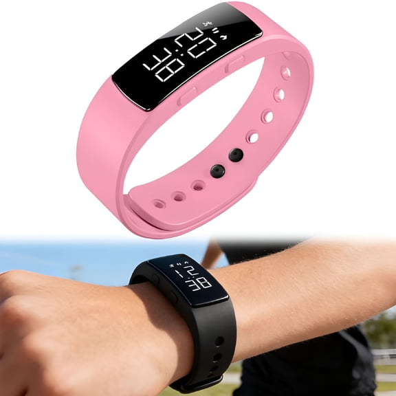 DESIGNICE Vibrating Alarm Reminder Watch,Silent Bracelet Wearable Wrist Alarm Clock for Step Counter,Vibration,Stopwatch Timer,2-Set Alarm Clock Design for Deep Sleepers (Pink)