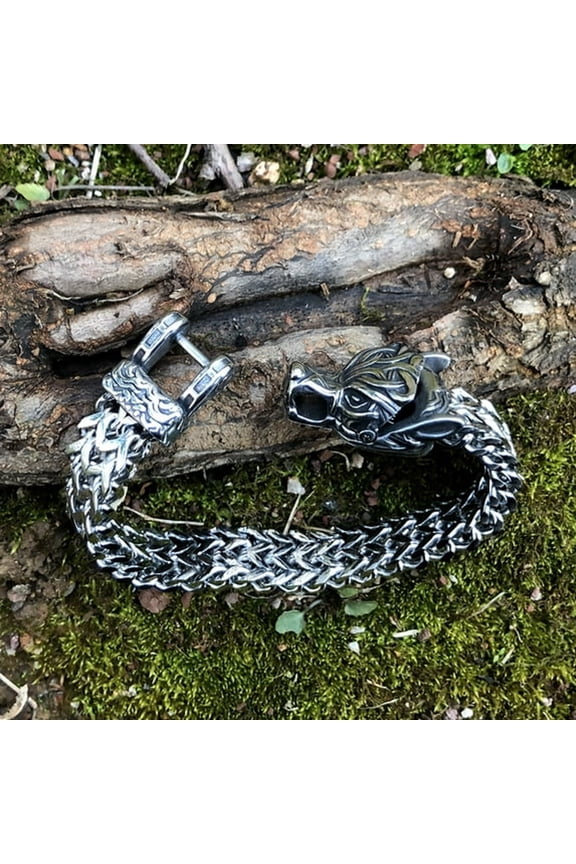 Viking Bracelet for Men-Viking Arm Rings for Women Norse Bracelet Stainless Steel Wolf Head Bracelet Midgard Serpent Viking Bracelet-Bracelet for Men
