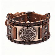 DESIGNICE Viking Bracelet Norse Vegvisir - Nordic Bracelet with Runic Compass - Celtic Pagan Jewelry Pagan Viking Bracelet
