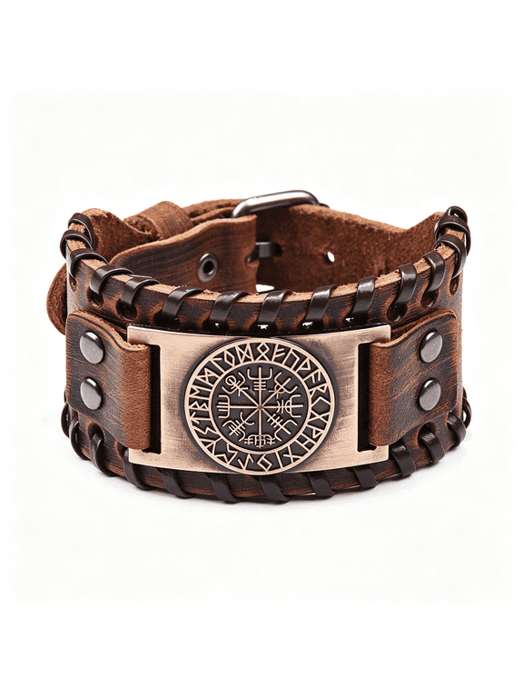 Viking Bracelet Norse Vegvisir - Nordic Bracelet with Runic Compass - Celtic Pagan Jewelry Pagan Viking Bracelet
