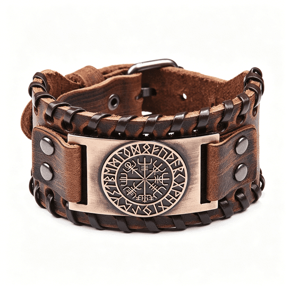 DESIGNICE Viking Bracelet Punk Leather Cuff Bracelet Gothic Leather Wristband Bracelet with Nordic Amulet Scandinavian Talisman Celtic Pagan Jewelry