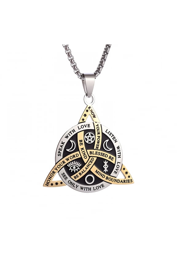 Viking Witch Celtic Knot Pendant Necklace - Stainless Steel Gothic Protection Amulet Jewelry for Women and Men