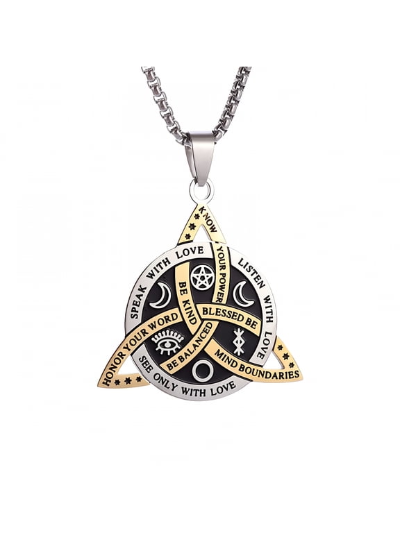 Viking Witch Celtic Knot Pendant Necklace - Stainless Steel Gothic Protection Amulet Jewelry for Women and Men