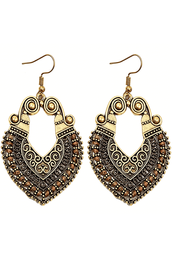Vintage Bohemian Ethnic Drop Earrings for Women Antique Gold Filigree Teardrop Dangle Earrings Retro Gypsy Tribal Statement Jewelry