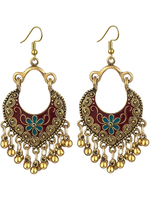 Vintage Boho Statement Drop Dangle Earrings for Women Bohemian Ethnic Handmade Beaded Charms Chandelier Tassel Earrings