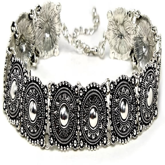 DESIGNICE Vintage Choker Necklace, Victorian Style Concho Ethnic Boho Cameo Metal Collar Necklace for Women Vacation Retro Bohemian Jewelry