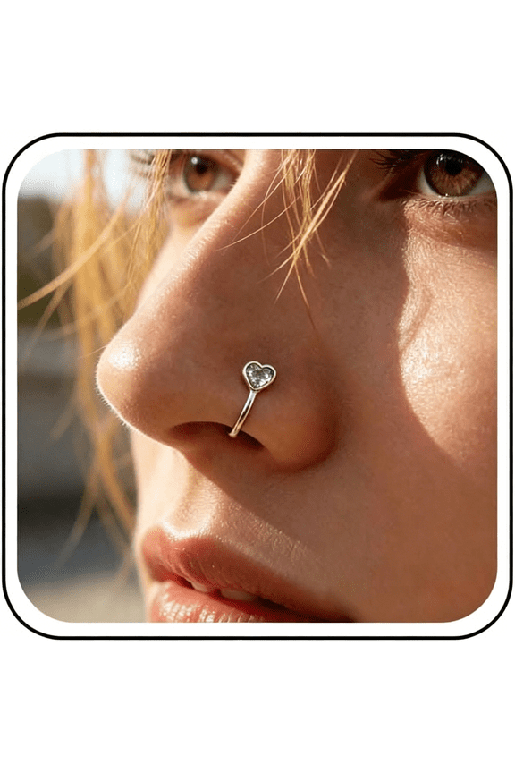 Vintage Crystal Heart Nose Ring Gold Cz Heart Nose Cuff Crystal Septum Nose Rings U Shaped Clip on Nose Stud Cz Hoop Nose Piercing Jewelry for Women