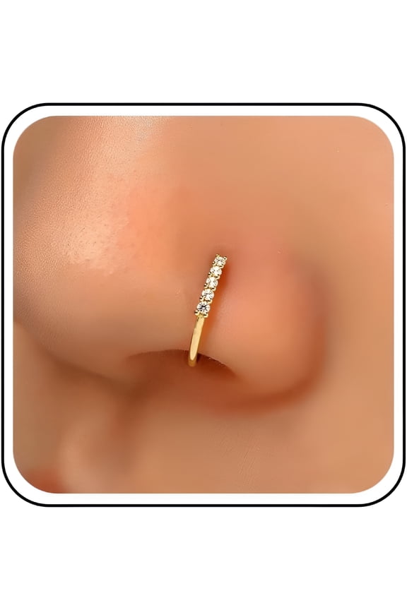 Vintage Crystal Nose Ring Stud Rhinestone Nose Rings Hoop Gold Cz Tennis Nose Screw Stud Rings Boho No Piercing Nose Hoop Clip on Nose Ring Jewelry for Women
