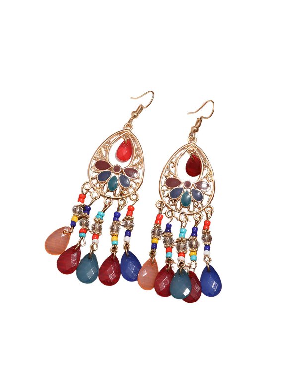 2026 New Vintage Earrings,Handmade Bohemian Jewelry,Water Drop Rice Bead Design Hook Earrings Tassels,For Party,Festival,Travel,Beach,Daily,Multicolor-1