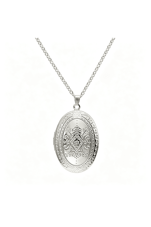 Vintage Engraved Flower Locket Picture Pendant Necklace Oval Heart Locket Hold Photo Picture Pendant Necklace Memory Jewelry Locket