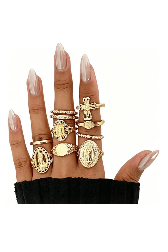 Vintage Gold Virgin Mary Cross Rings Set for Women,Chunky Stackable Boho Knuckle Ringspcs Retro Jewelry Accessories Chunky Stackable Boho Knuckle Ringspcs Ring Set