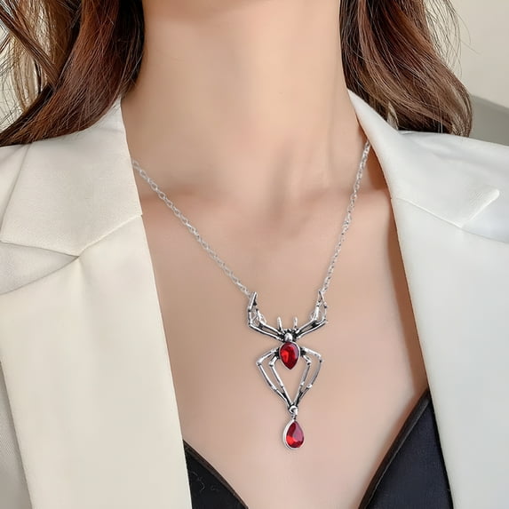DESIGNICE Vintage Gothic Spider Necklace Halloween Crystal Spider Pendant Necklace Punk Style Reptile Animal Jewelry for Woman