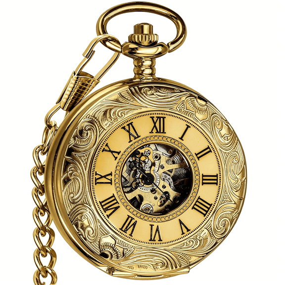DESIGNICE Vintage Hand Wind Up Pocket Watches for Men,Mechanical Pocket Watch with Chain,Skeleton Pocketwatch