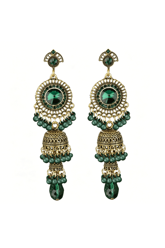Vintage Jhumka Jhumki Tassel Drop Dangle Earrings Indian Ethnic Beaded Bell Statement Antique Traditional Earring for Women Crystal Wedding Party Festival Bohemian Bollywood Jewelry Gift