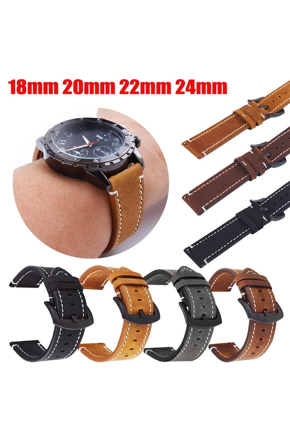Vintage Leather Watch Band 18mm 20mm 22mm 24mm, Soft Replacement Strap with Quick Release Pins, Stainless Steel Buckle for Men Women, Casual Daily Wear
