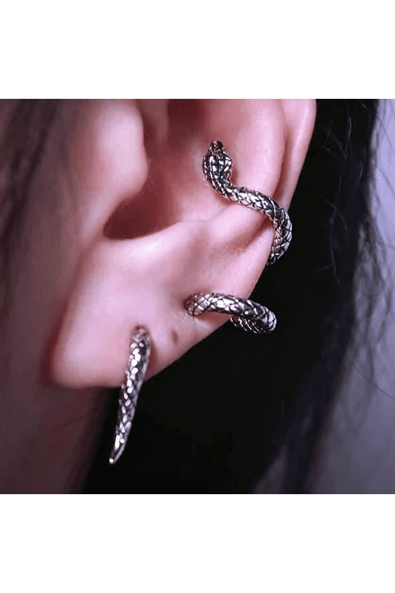 Vintage Long Snake Ear Cuff Earrings Silver Snake Cartilage Wrap Earring Punk Serpent Cuff Climber Earring Gothic Earrings Jewelry for Women