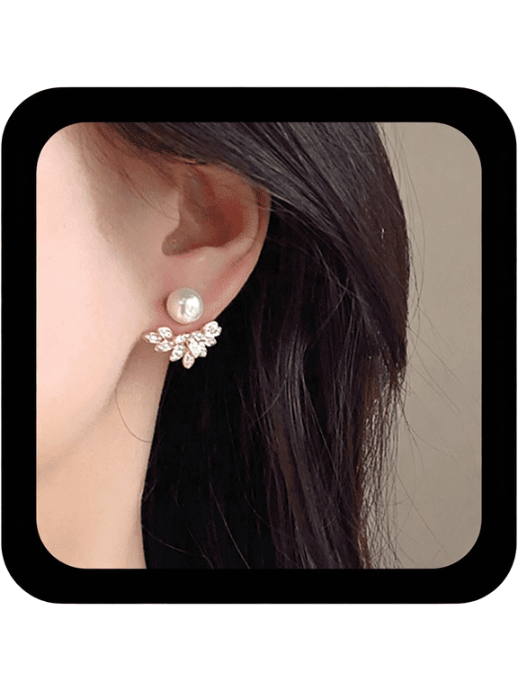 Vintage Pearl Crystal Ear Jacket Earrings Gold Cluster Cz Earring Tiny Pearl Stud Earring Multi Rhinestone Floating Earrings Jewelry for Women