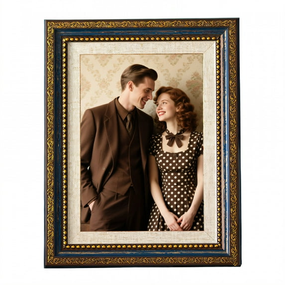 DESIGNICE Vintage Picture Frames,Fine Coating Small Picture Frames,Crisp Carving Photo Frame,4.73"X7.09",Blue