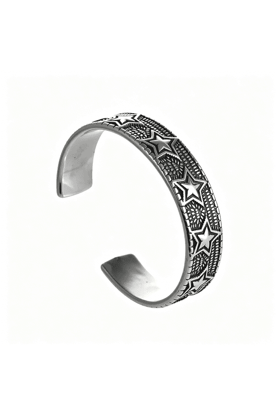 Vintage Star Pattern Bangle,Punk Rock Cuff Bracelet,Stainless Steel Jewelry Gift for Women Men