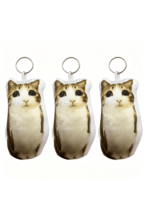 Voice-Playing Plush Cat Keychain Cute Realistic Cat Meow Sound Keyring,Funny Toy for Stress Relief,Backpack Accessory Cat Keychain Plush