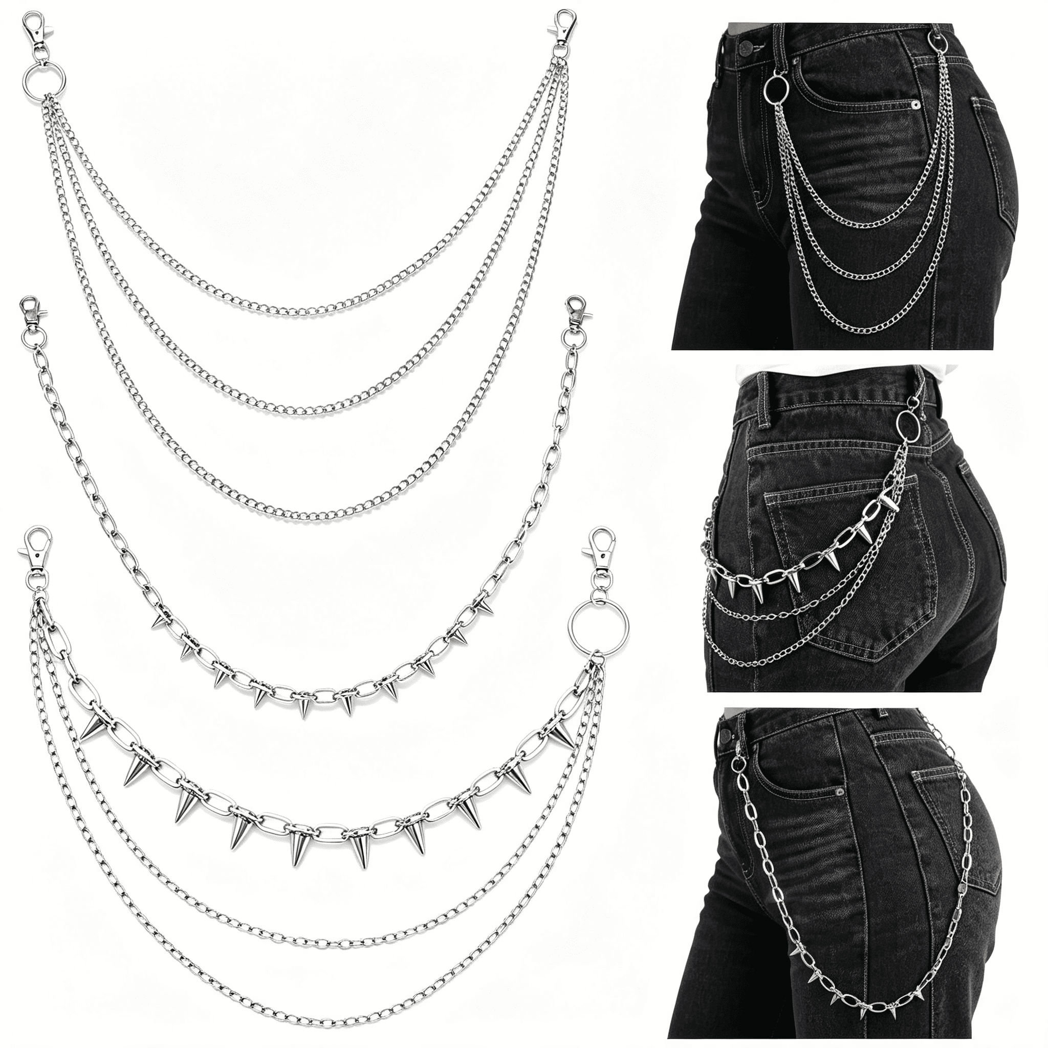 DESIGNICE Wallet Chain Pants Chain,3Pcs Pocket Chains|Hip Hop Punk ...