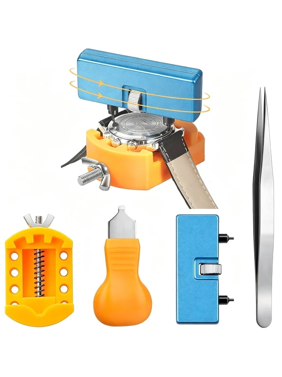 Watch Battery Replacement Kit 4 Piece,Watch Case Opener Set with Remover Holder,Wrench Back Remover for Rotate Open Watch Cover