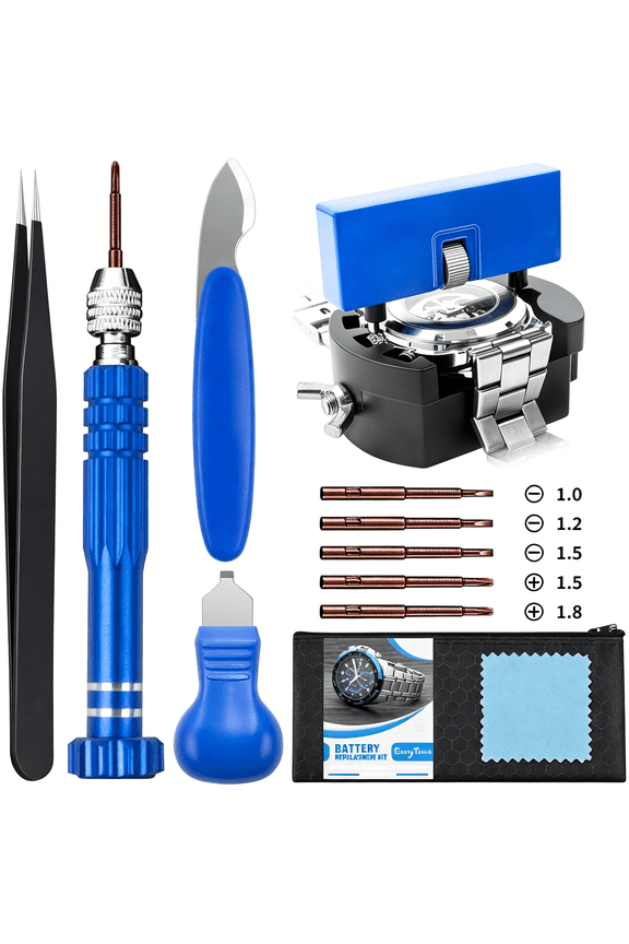 Watch Battery Replacement Tool Kit Professional Watch Repair Toolkit and Back Remover Set with Adjustable Case Opener,Tweezers,Screwdriver and Instructions