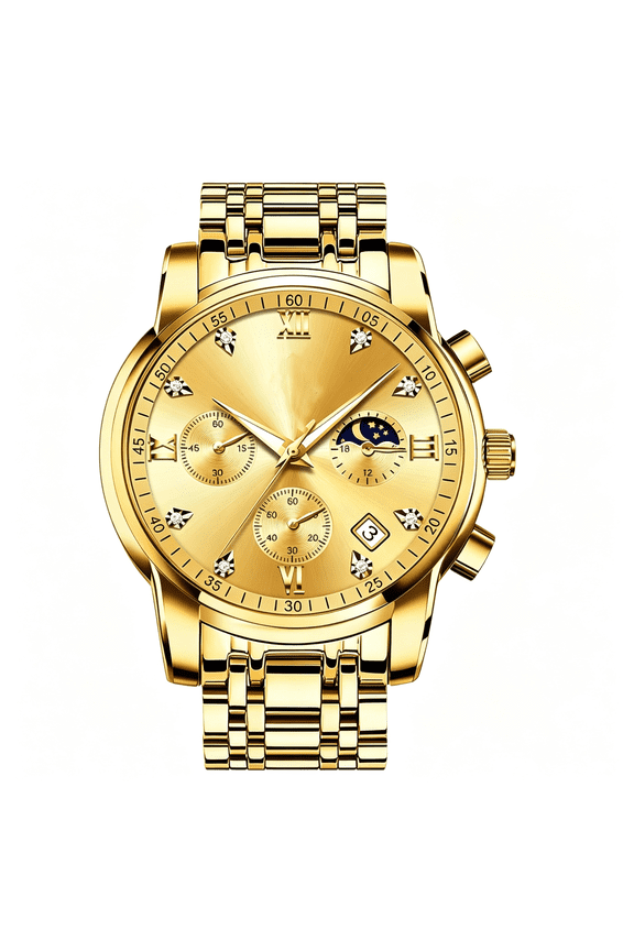 Watch for Men Diamond Business Dress Analog Quartz Stainless Steel Waterproof Luminous Date Two Tone Luxury Casual Wrist Watch Blue Gold Watches for Men