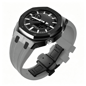 DESIGNICE Watch Strap Case Mod Kit Parts,Black Smooth Metal Case Modify Custom Replace Silicone Watch Band Strap Compatible with G Shock Ga-2100/Ga-2110/Ga-B2100
