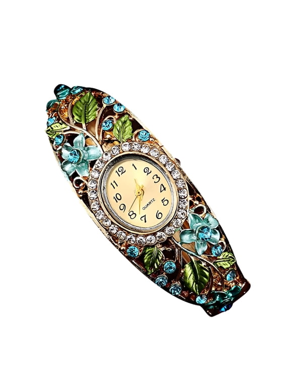 Watch for Women, Crystal Flower Bangle Bracelet Quartz Wrist Watch, Elegant Analog Timepiece with Rhinestone Dial, Fashion Jewelry Gift for Birthday, Anniversary, and Daily Wear