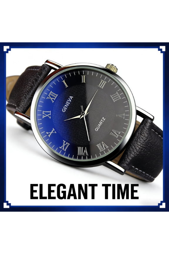 Watches for Men,Blue Light Design Analog Watch,Roman Numerals Stylish Minimalist Look Men'S Watches,Black