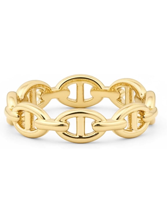 Waterproof Link Ring-14K Gold Plated Link Chain Ring for Women-Stackable Stainless Steel Thin Trendy Jewelry