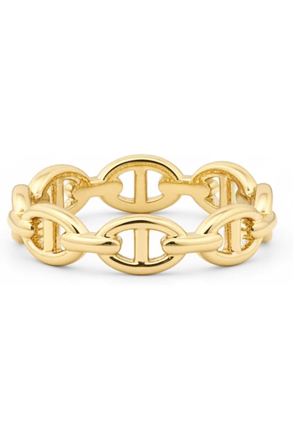 Waterproof Link Ring-14K Gold Plated Link Chain Ring for Women-Stackable Stainless Steel Thin Trendy Jewelry
