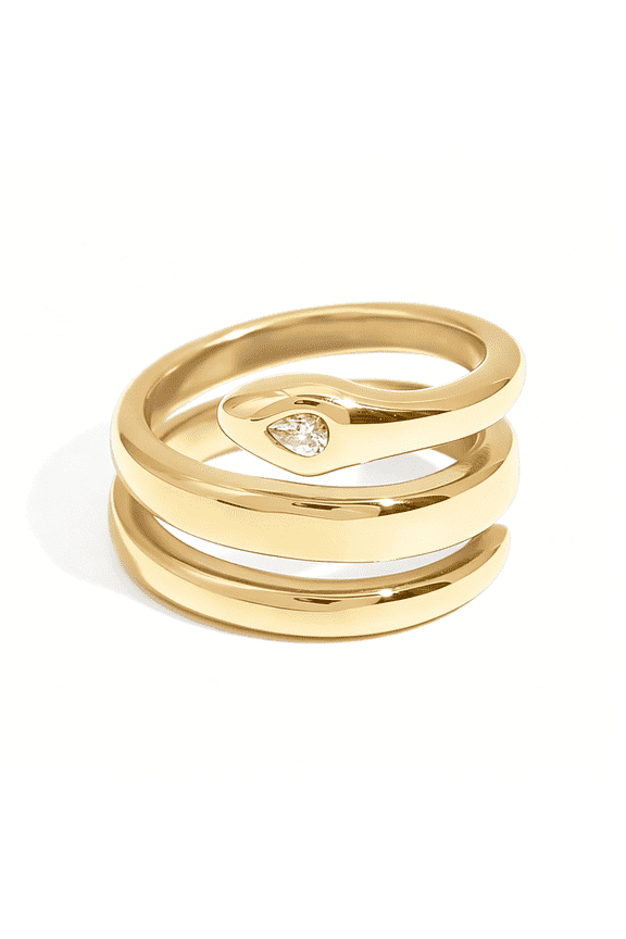 Waterproof Open Wrap Ring for Women-14K Gold Plated Snake Gold Band with Cubic Zirconia-Double Open Wrap Around Rings-Stainless Steel Trendy Summer Jewelry