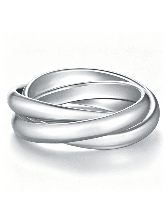 Waterproof No Tarnish Rings|14K Gold/White Gold Plated| Fidget Stacking Anxiety Interlocking Triple Row| Silver/Gold Rings for Women- 2Mm 3Mm Band Size 4-12
