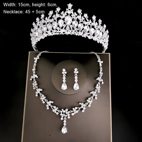 DESIGNICE Wedding Bridal Tiaras Crown Set Silver Color with Earring Kit And Necklace