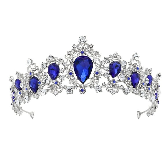 DESIGNICE Wedding Crown Headpieces Bridal Hair Accessories (Silver Base, Blue)
