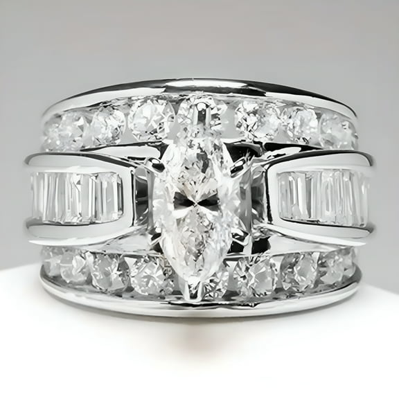 DESIGNICE Wedding Ring Set for Women Gold Plated Marquise Cut Engagement Rings Sterling Silver Bridal Set Anniversary Promise Rings for Her