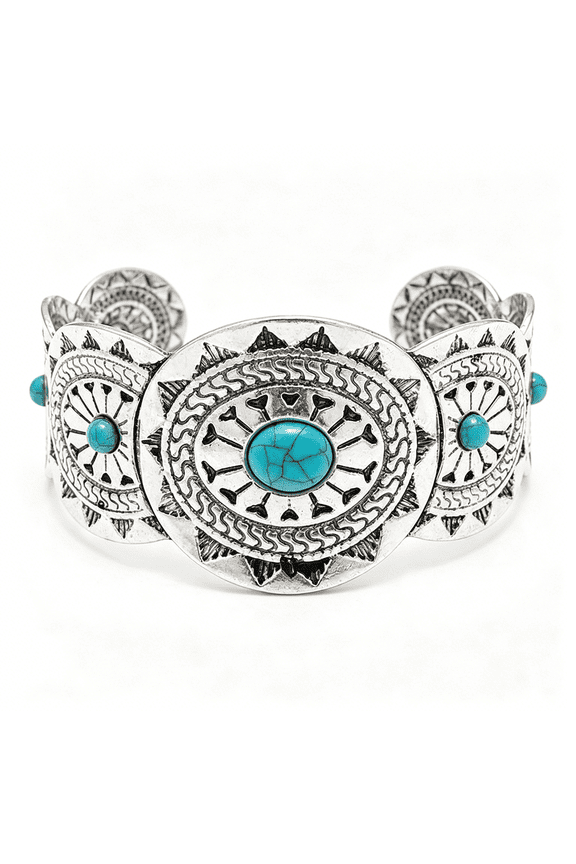Western Bracelets for Women,Vintage Silver Turquoise Cuff Bracelet Wide Open Bangle,Boho Cuff Bracelets for Women,Chunky Engraved Cowgirl Country Style Jewelry for Festival Rodeo Gift
