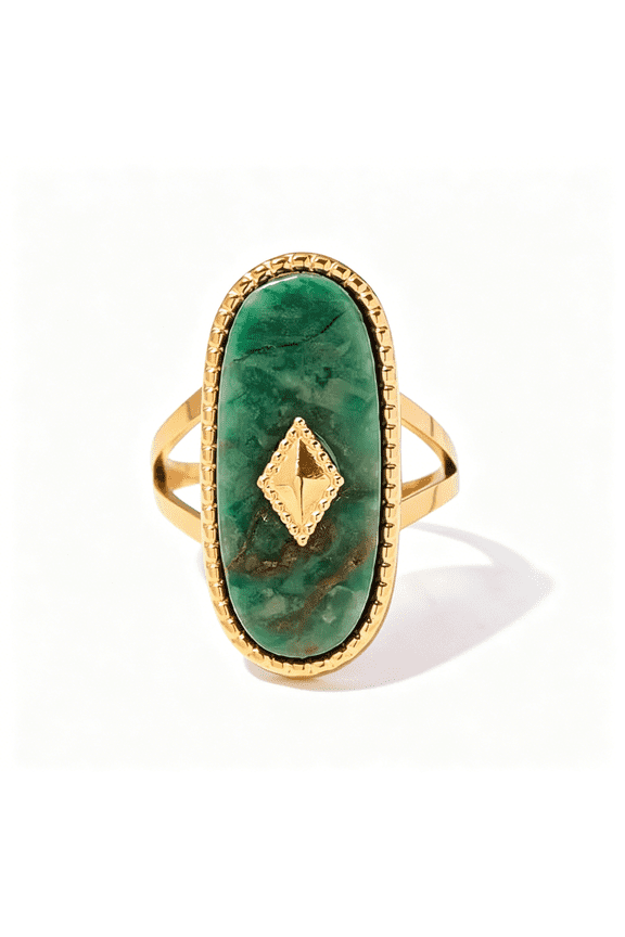 Western Chunky Natural Lapis Lazuli/African Jade Statement Rings,10 * 25Mm Cut Gemstone 18K Gold Plated Exaggerated Resizable Rings,Stackable Fashion Ring for Women