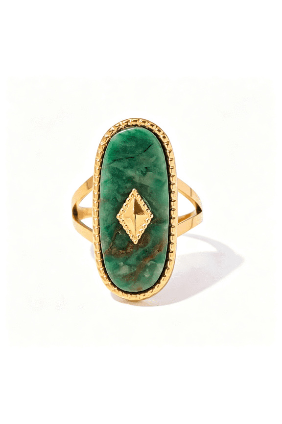 Western Chunky Natural Lapis Lazuli/African Jade Statement Rings, 10 * 25Mm Cut Gemstone 18K Gold Plated Exaggerated Resizable Rings, Stackable Fashion Ring for Women
