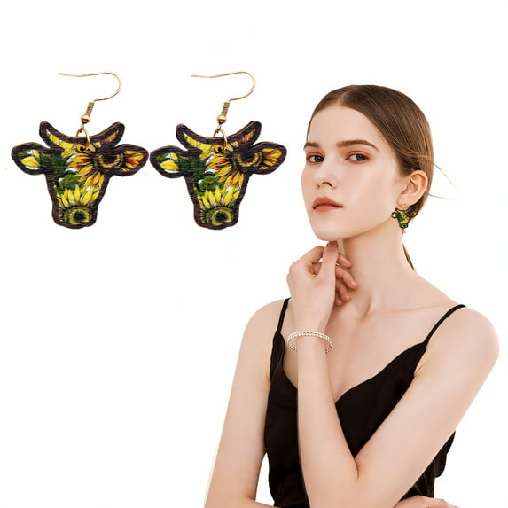 DESIGNICE Western Earrings,Wood Western Jewelry for Women,Shaped Detail Western Earrings,2.4"X2",Style3