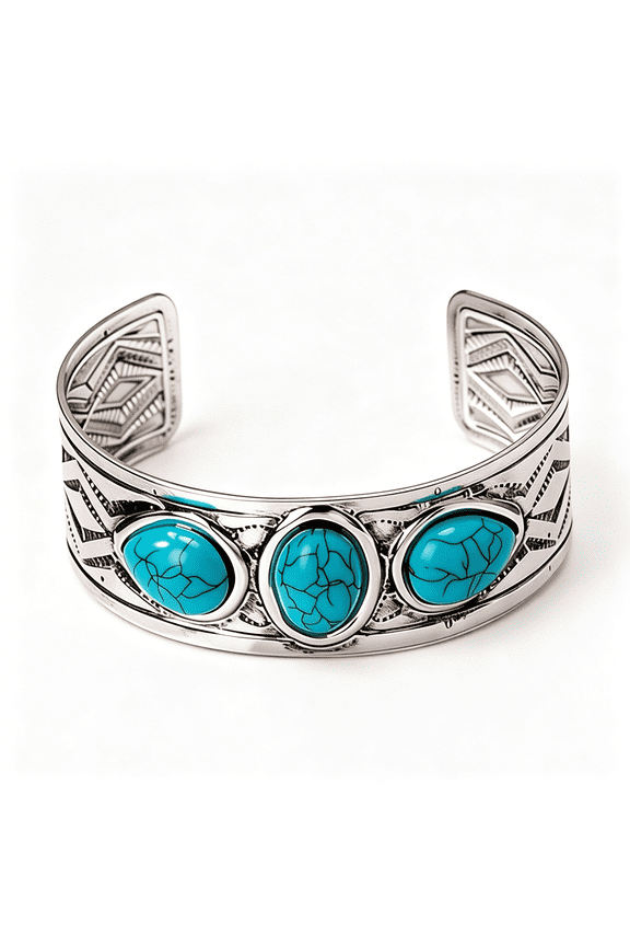 Western Turquoise Cuff Bracelet for Women, Silver-Tone Concho Boho Bracelet Southwestern Jewelry Adjustable Western Bangle for Rodeo Country Outfit Gifts