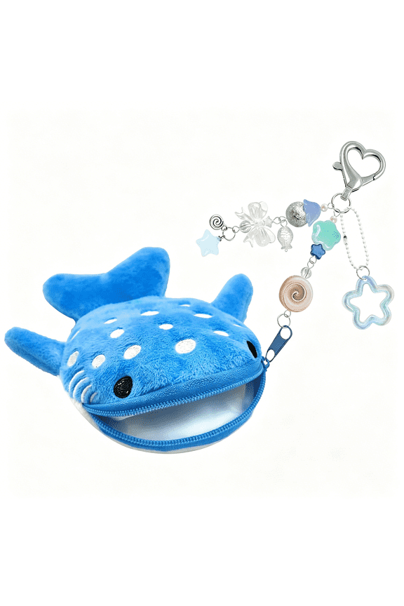 Whale Shark Coin Purse Keychain,Cute Plush Change Purse with Zipper Keychain,Kawaii Handmade Coin Pouches for Women