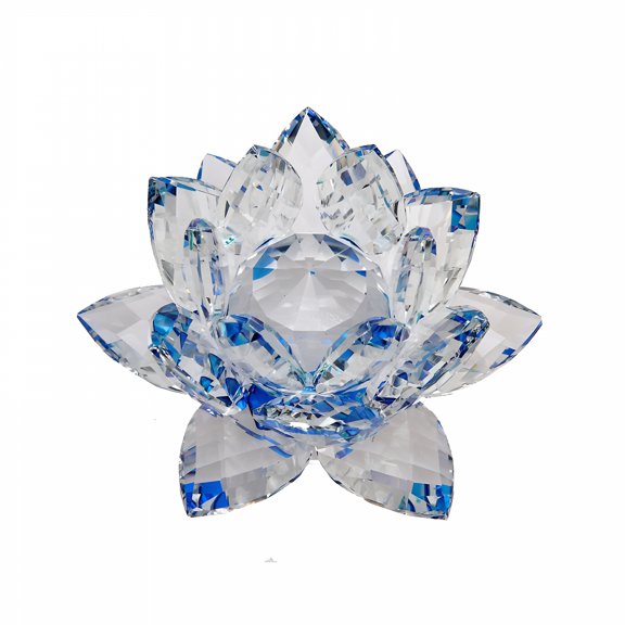 DESIGNICE White Crystal Lotus Flower Figurine, Artificial Sapphire Gemstone Decor For Wedding Engagement Anniversary, Spiritual Home Accent, Party Table Centerpiece, Meaningful Gift For Her