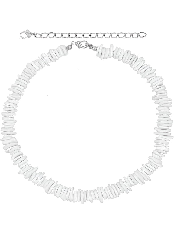 2026 New White Puka Shell Necklace-Hawaiian Style Clam Chip Surfer Necklace for Men and Women-Trendy Summer Shell Necklace Choker for Men and Women-Seashell Beaded Beach Choker