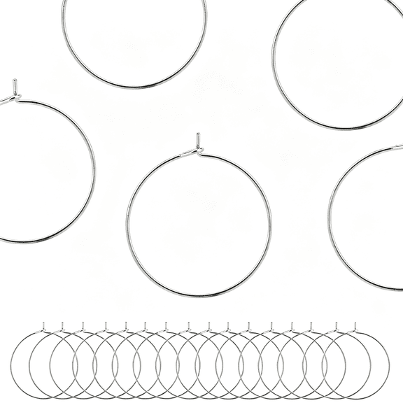 DESIGNICE Wine Glass Charm Rings 60-120Pcs Silver Plated 25Mm Beading Charm Rings Wine Glass Marker for Birthday Party Wedding Festival Favor Complete Wine Charm Kit