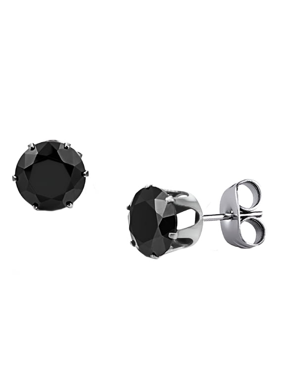 Women 316L Titanium Steel Ear Studs Small Black Round Crystal Earrings