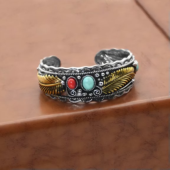 DESIGNICE Women 925 Silver Filled Turquoise Carve Bracelet Bangle Cuff Wedding Jewelry