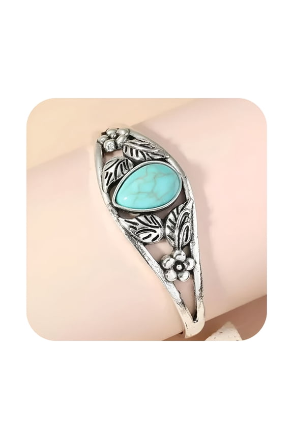 Women 925 Silver Tibetan Turquoise Open Bangle Cuff Bracelet Wedding Jewelry